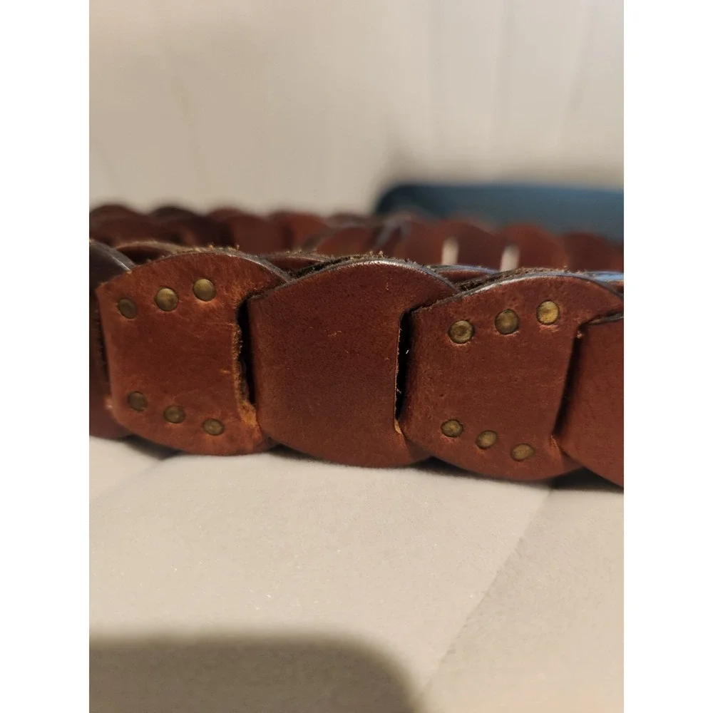 Vintage Brown‎ Leather Linked Belt Brass Hardware Medium Large 44